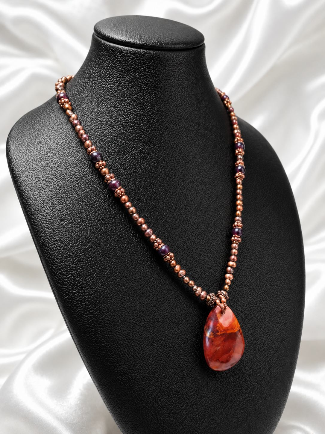 Bronze River Pearl & Red Jasper Necklace