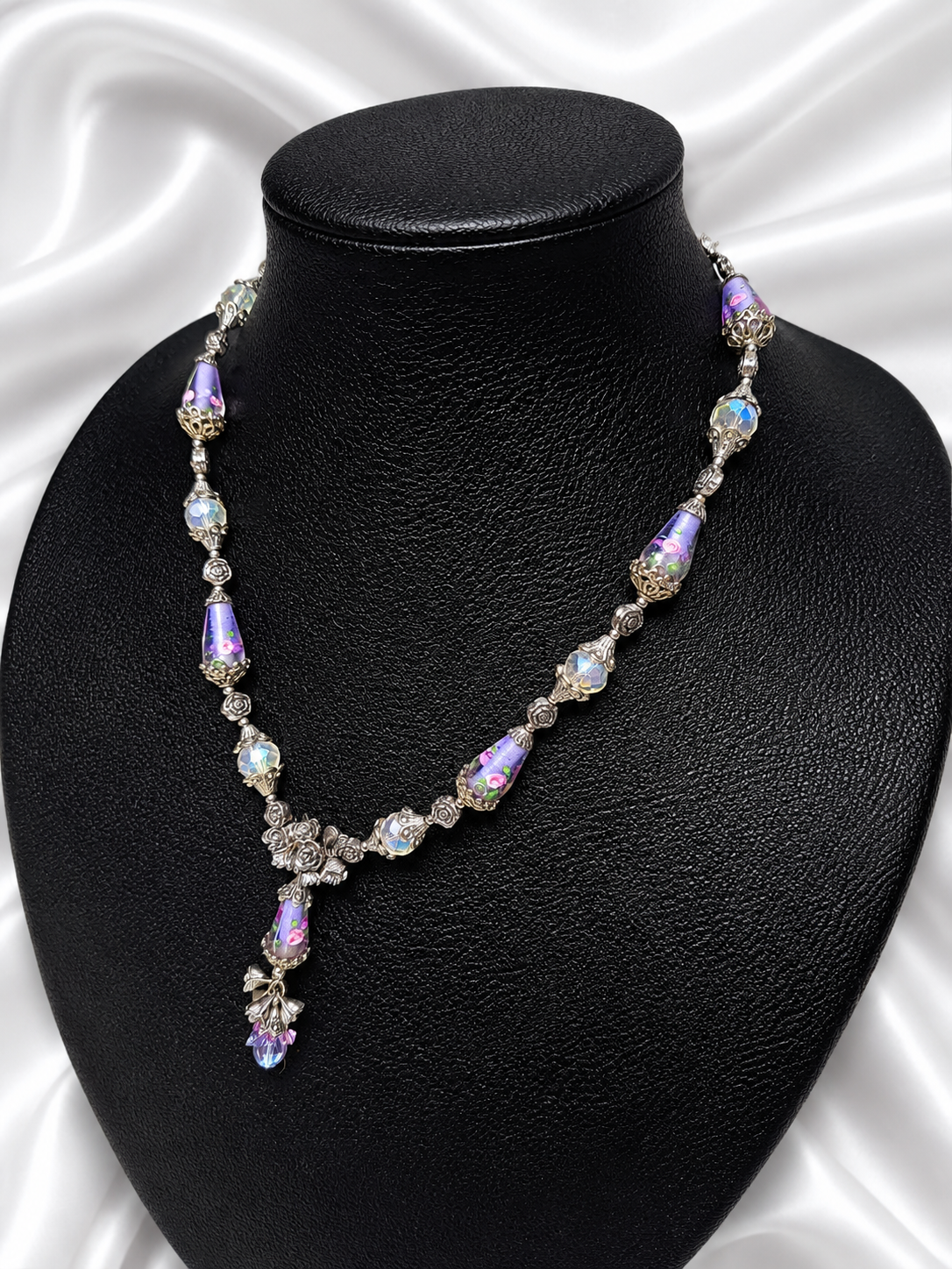 Lavender Rose Garden Lampwork Necklace