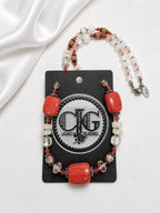 Red-Orange Chunky Coral & Floral Necklace