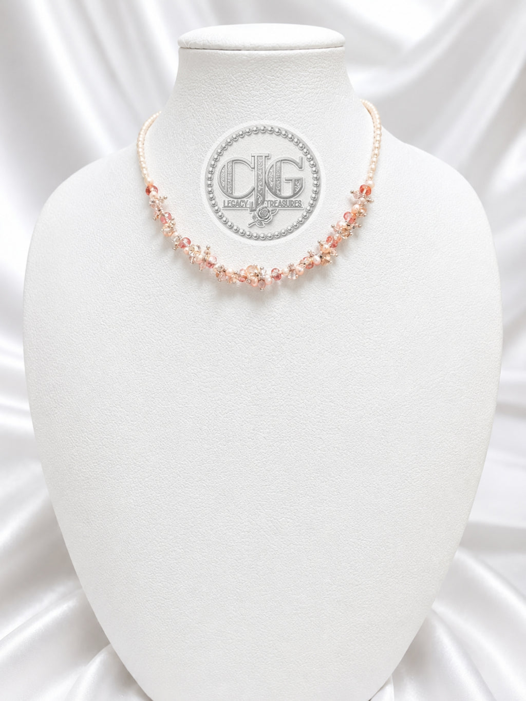 Blush Pearl & Crystal Cluster Necklace