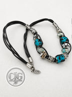 Teal Spotted Lampwork & Leather Woven Necklace