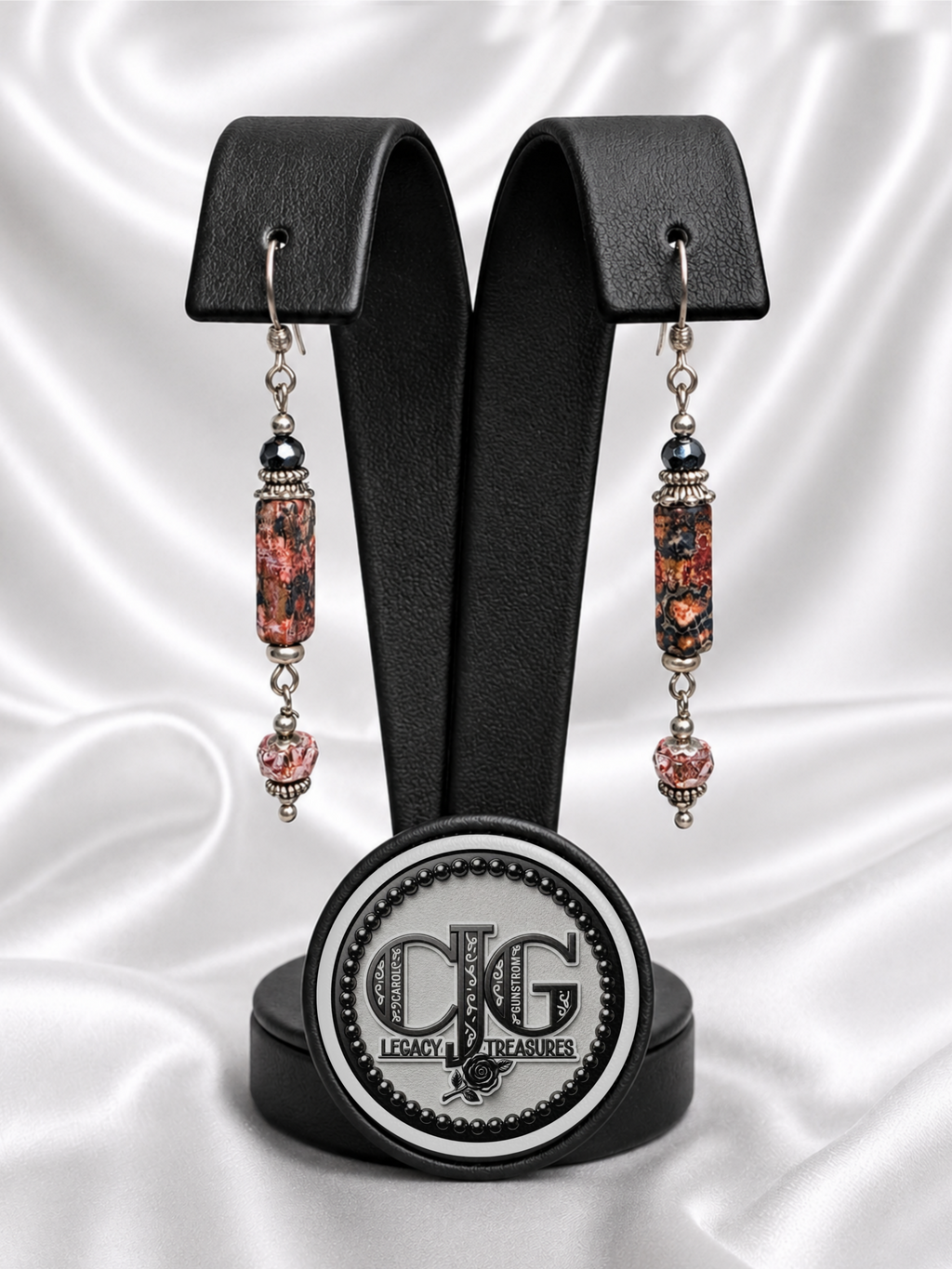 Red-Black Jasper & Crystal Drop Earrings