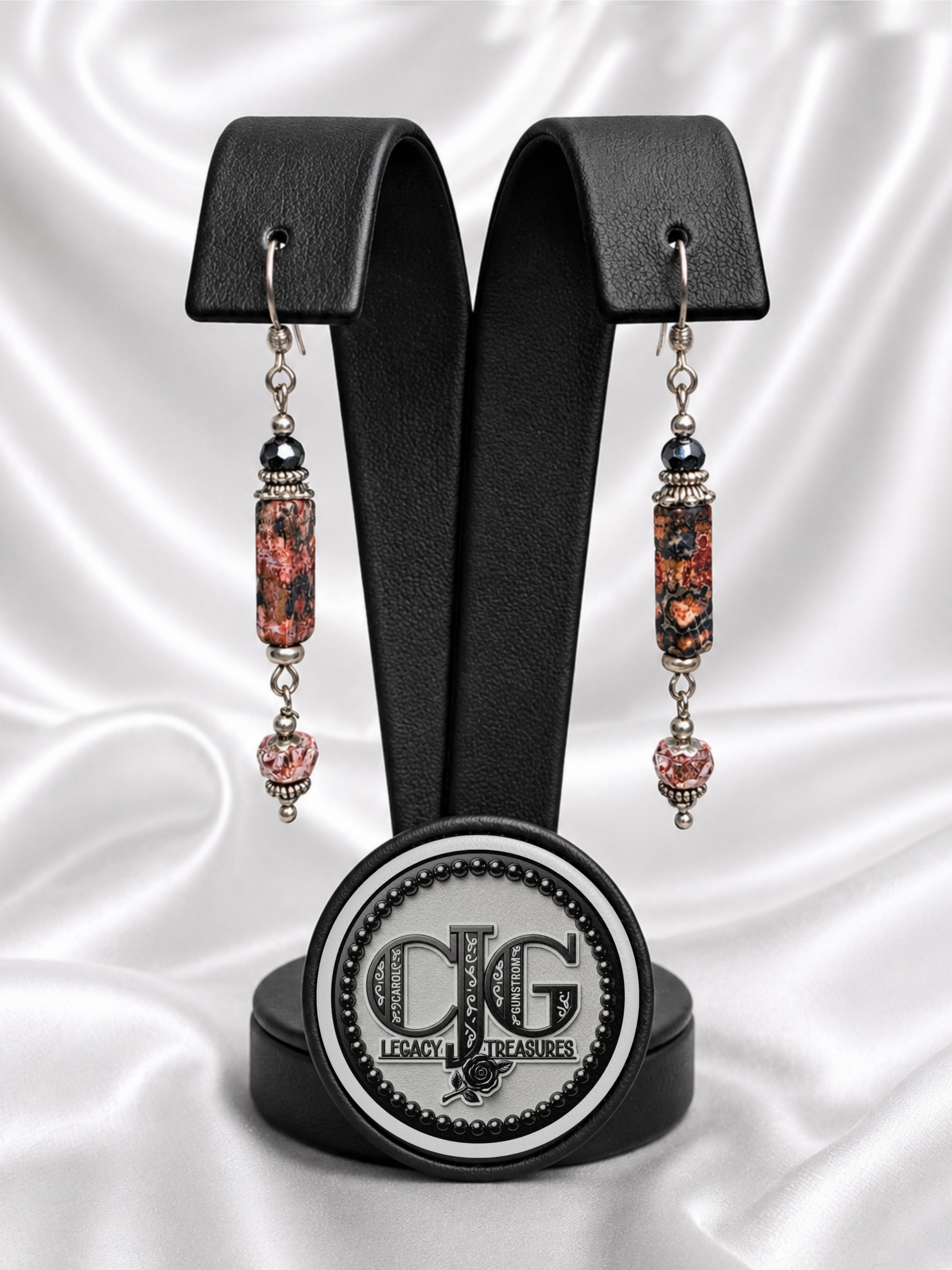 Red-Black Jasper & Crystal Drop Earrings