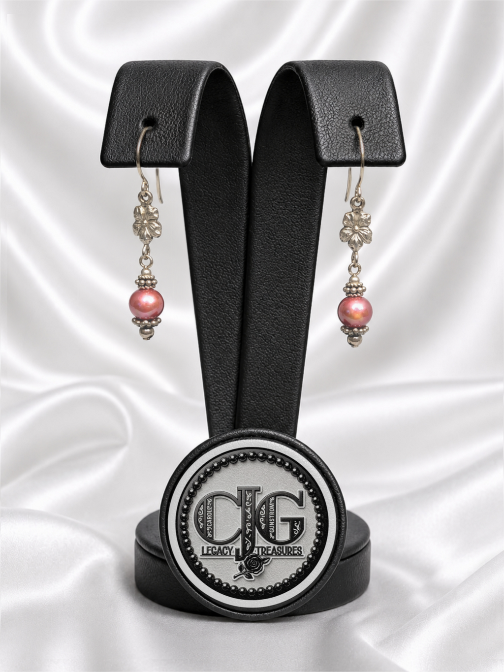 Rose Pearl & Silver Floral Earrings