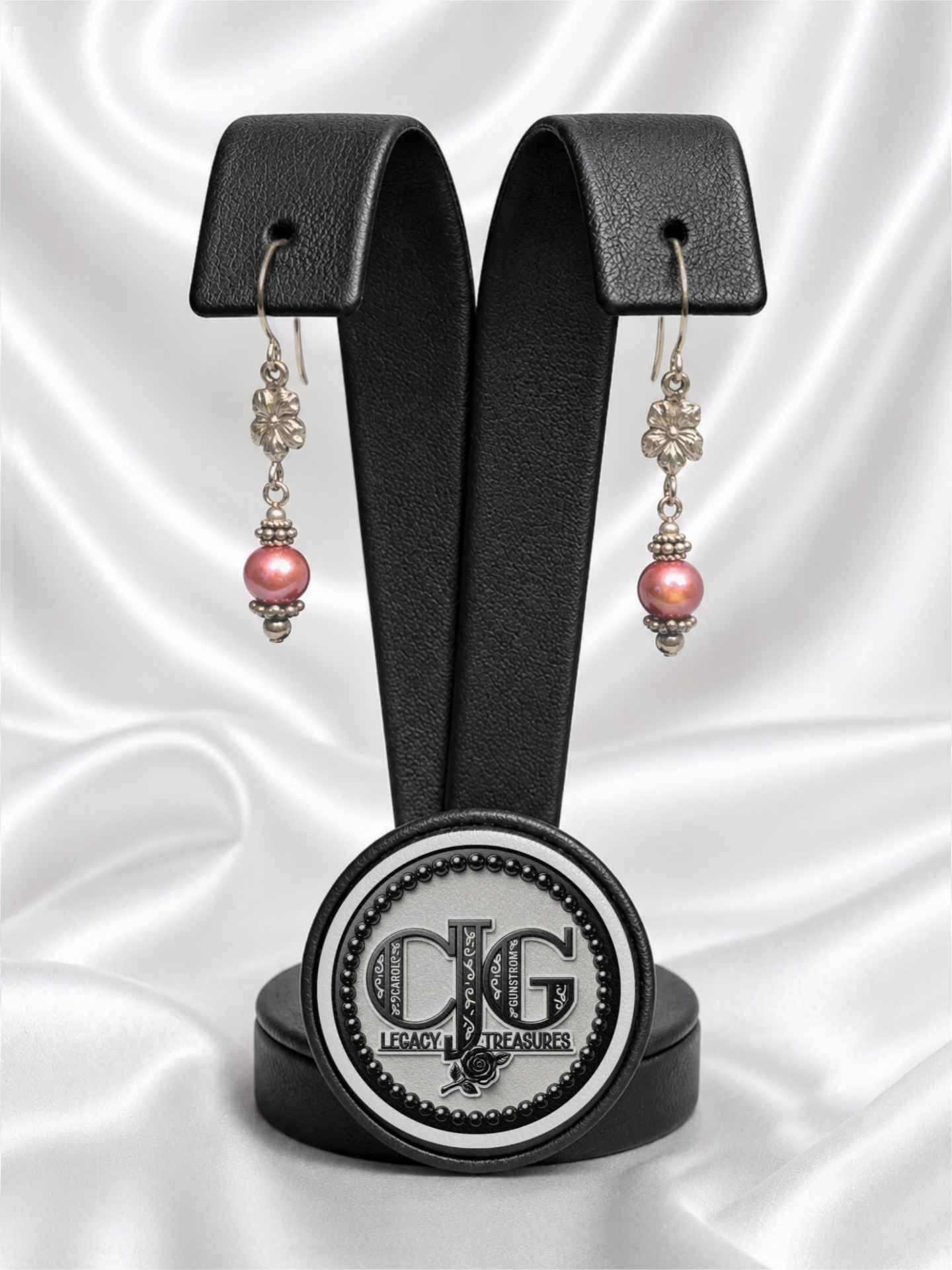 Rose Pearl & Silver Floral Earrings