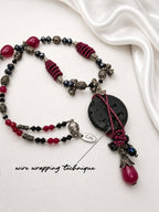 Wine Red Wire Wrap & Lava Rock Necklace