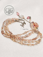Coral Multi-Strand Pearl & Crystal Seashell Pendant Necklace