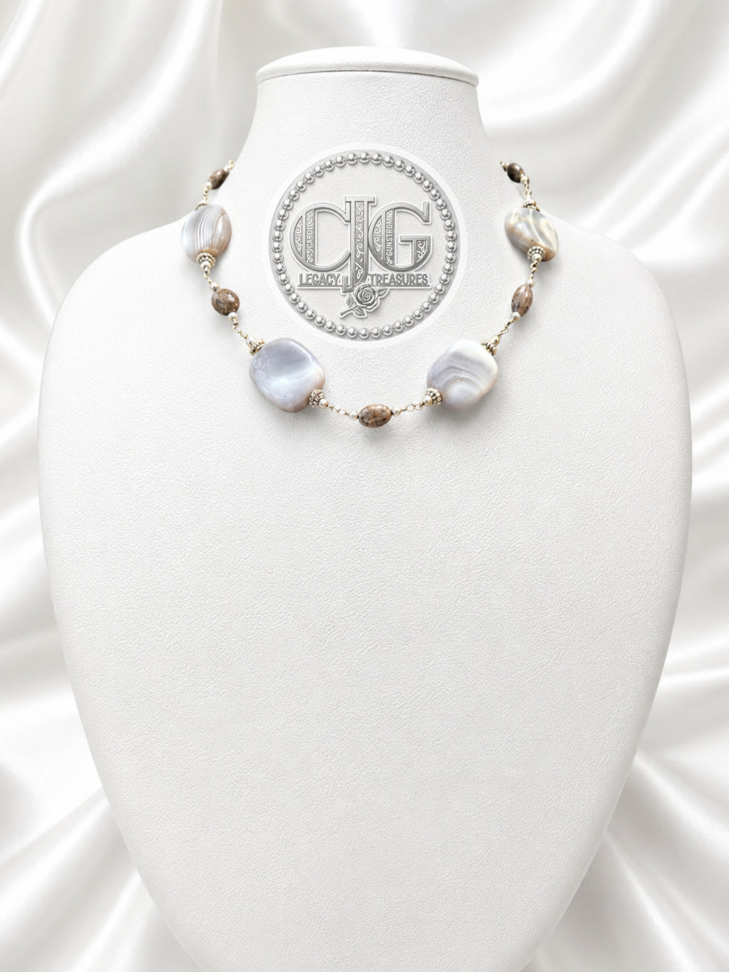 Grey & Brown Lace Agate Necklace