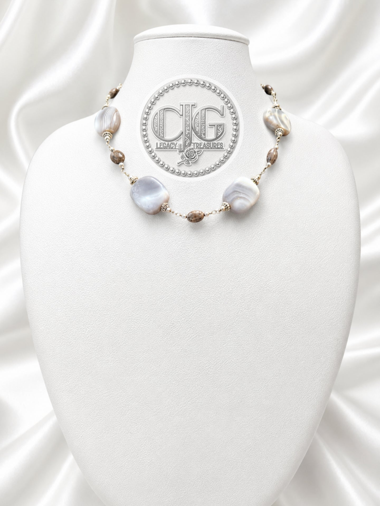 Grey & Brown Lace Agate Necklace