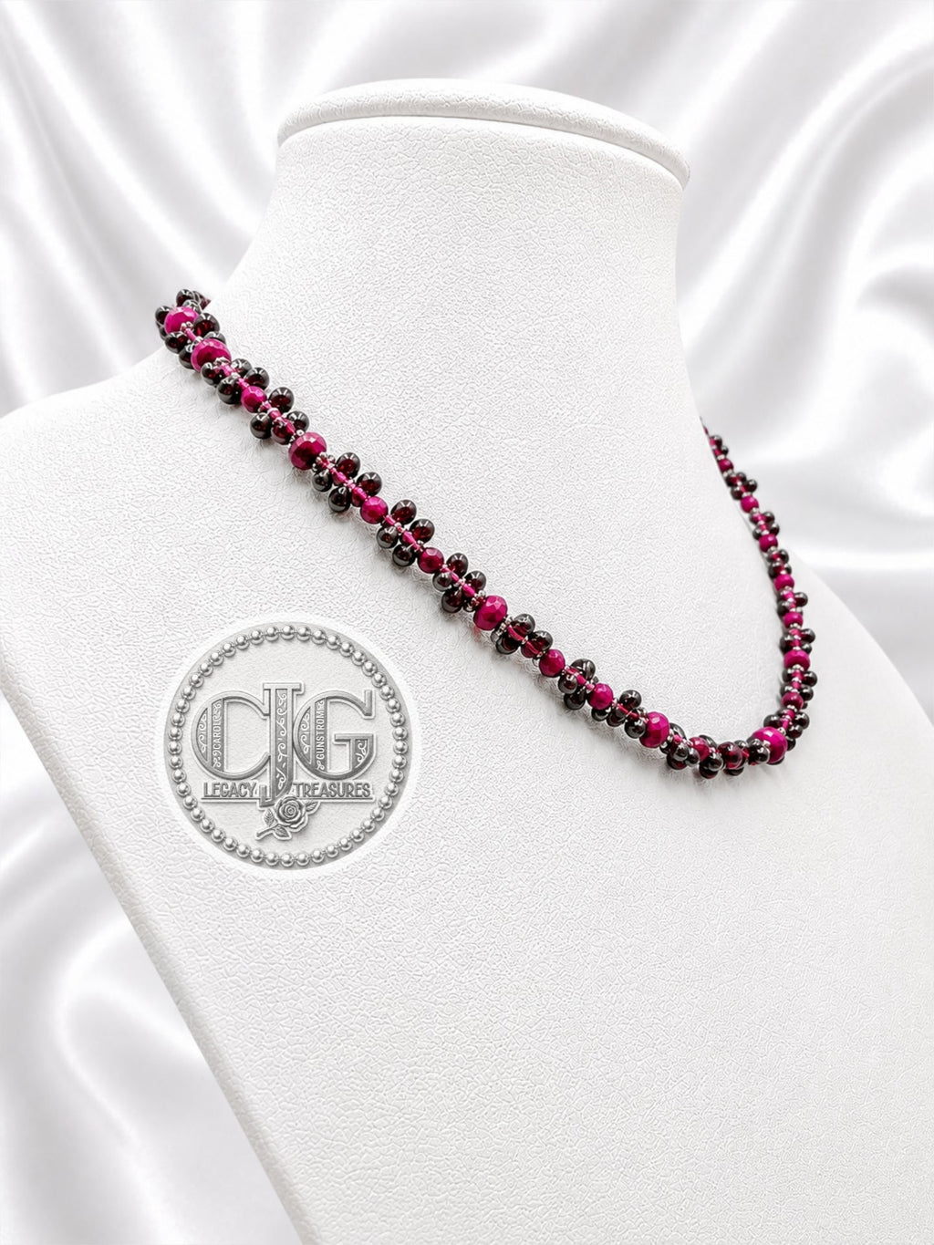 Garnet & Ruby Briolette Cluster Necklace