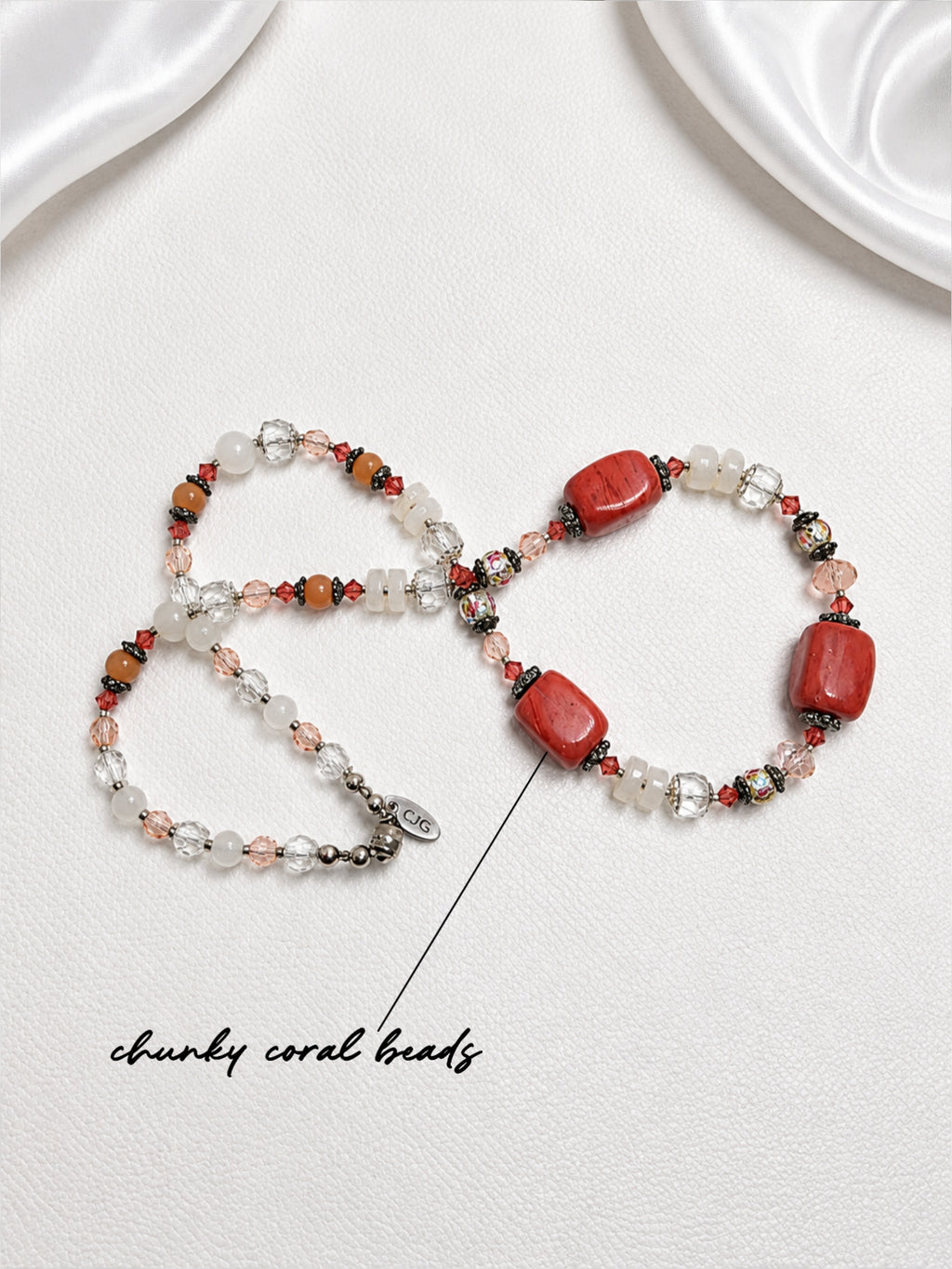 Red-Orange Chunky Coral & Floral Necklace