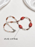Red-Orange Chunky Coral & Floral Necklace