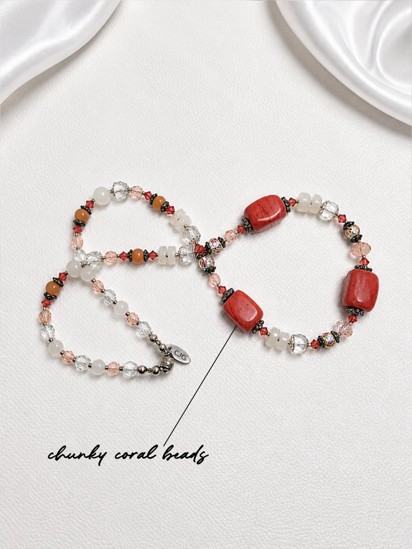 Red-Orange Chunky Coral & Floral Necklace
