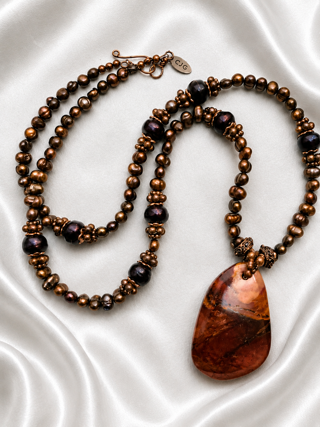 Bronze River Pearl & Red Jasper Necklace