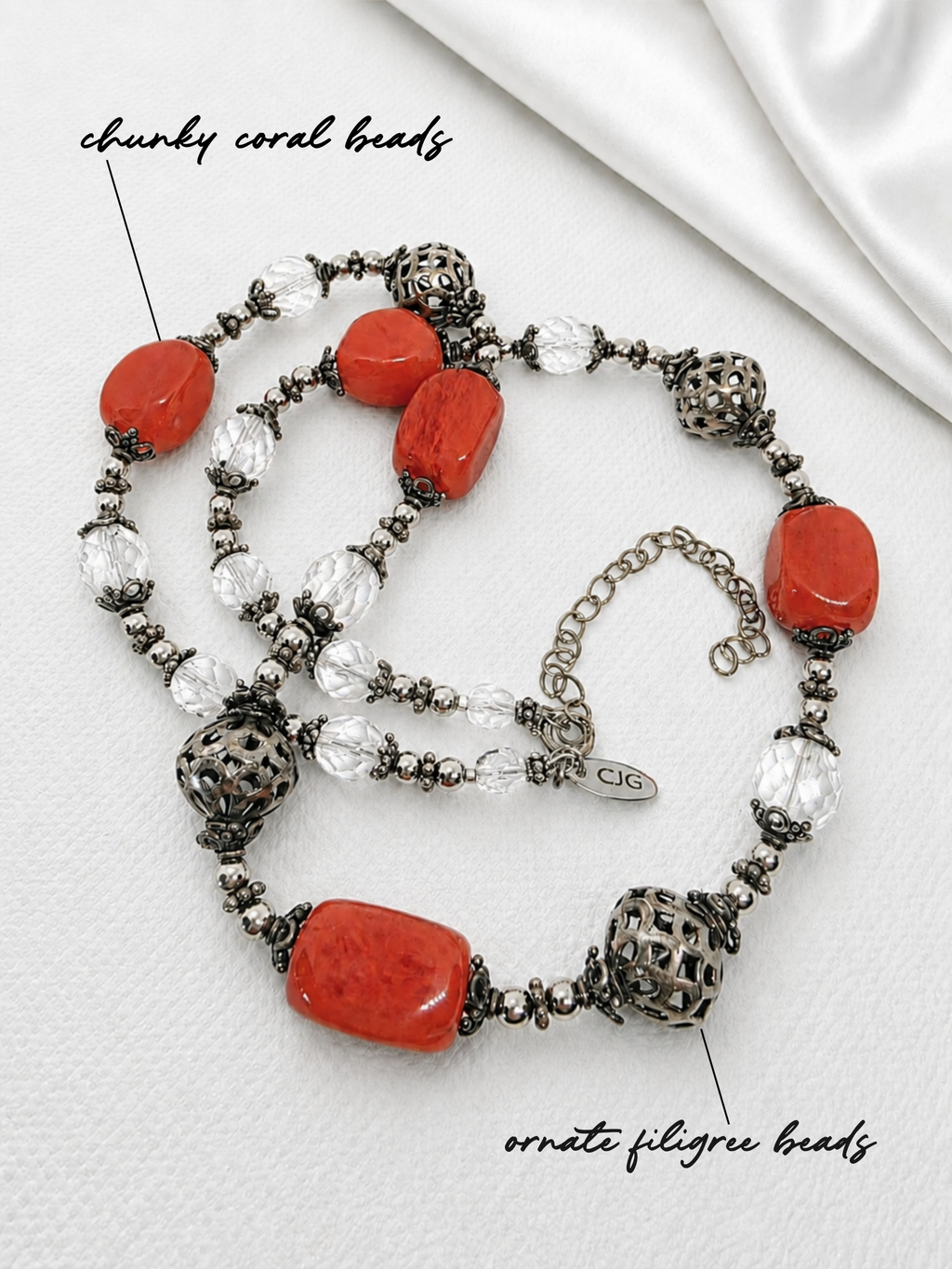Red-Orange Chunky Coral & Filigree Necklace