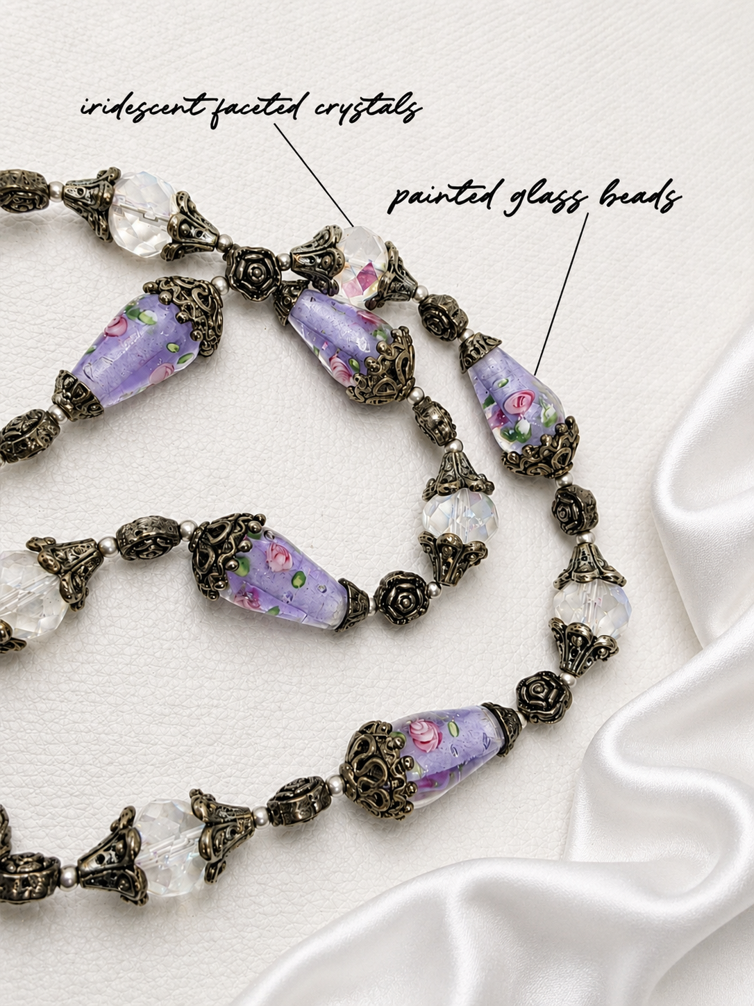 Lavender Rose Garden Lampwork Necklace