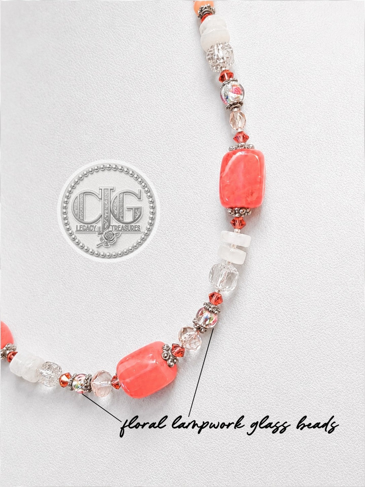Coral & Glass Lampwork Beaded Necklace