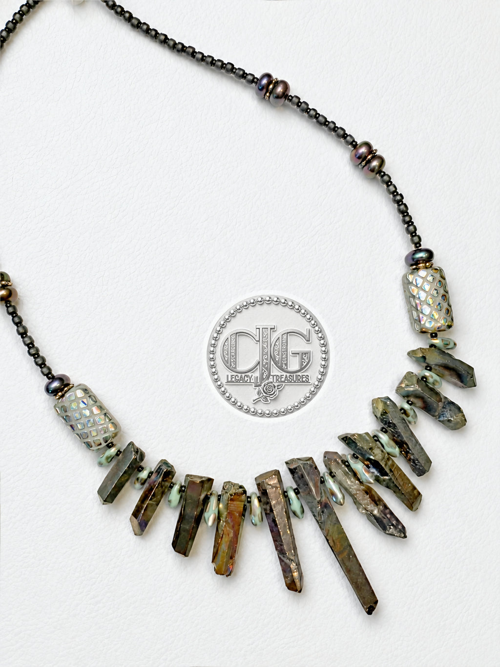 Iridescent Spiked Aura Quartz & Beaded Necklace
