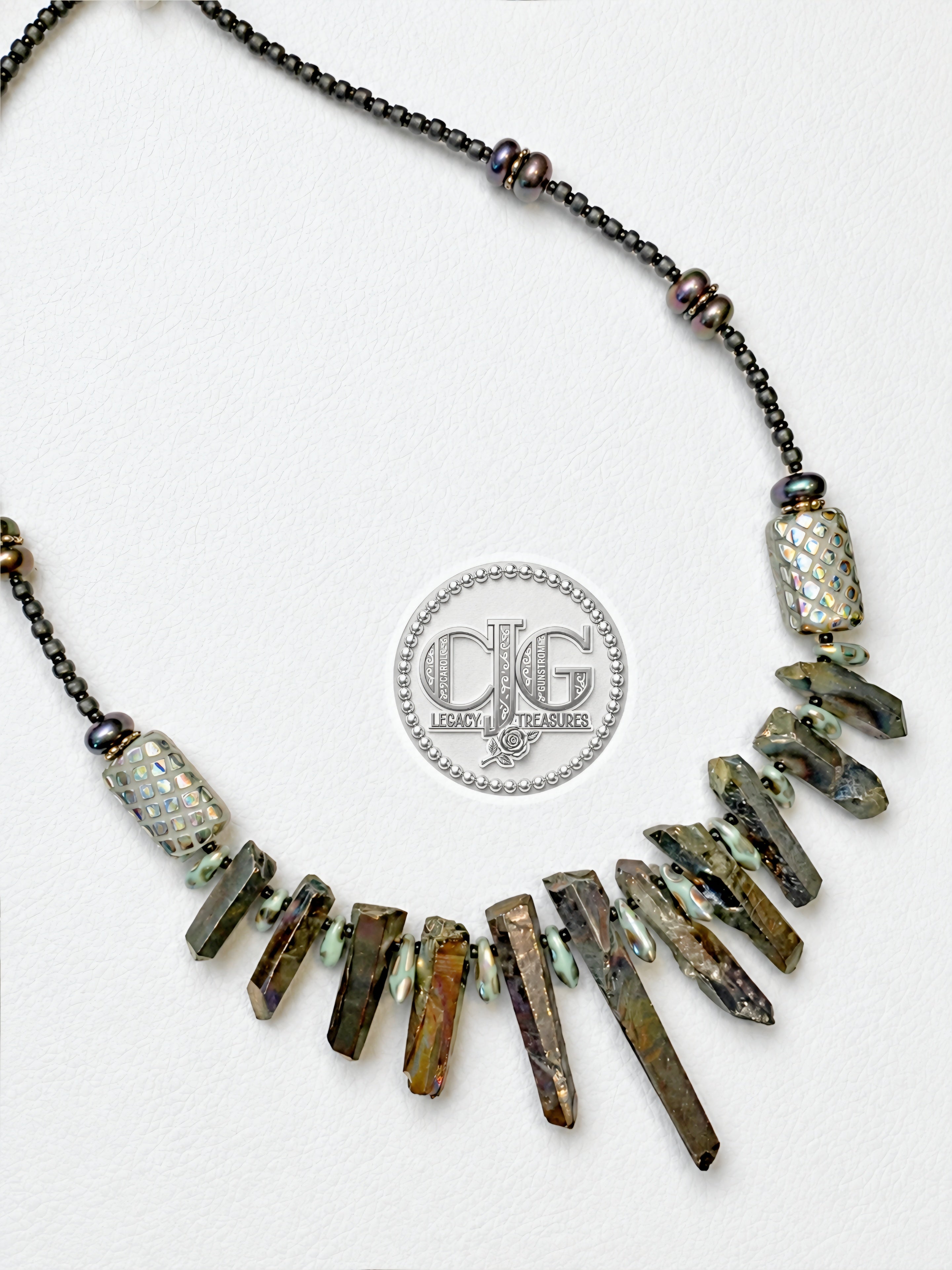Iridescent Spiked Aura Quartz & Beaded Necklace