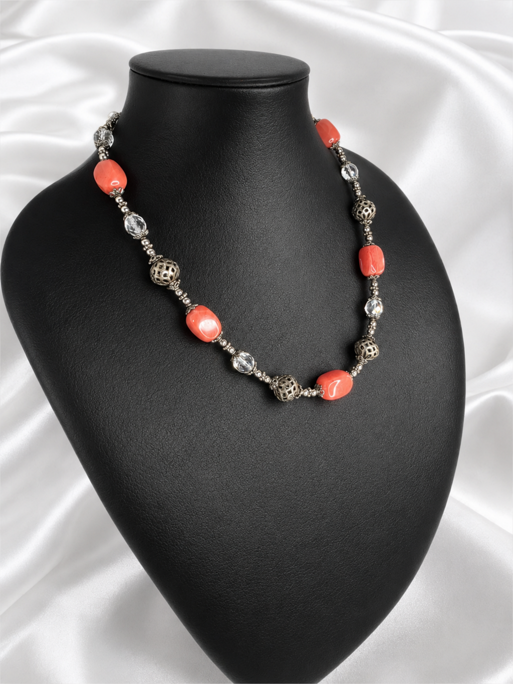 Red-Orange Chunky Coral & Filigree Necklace
