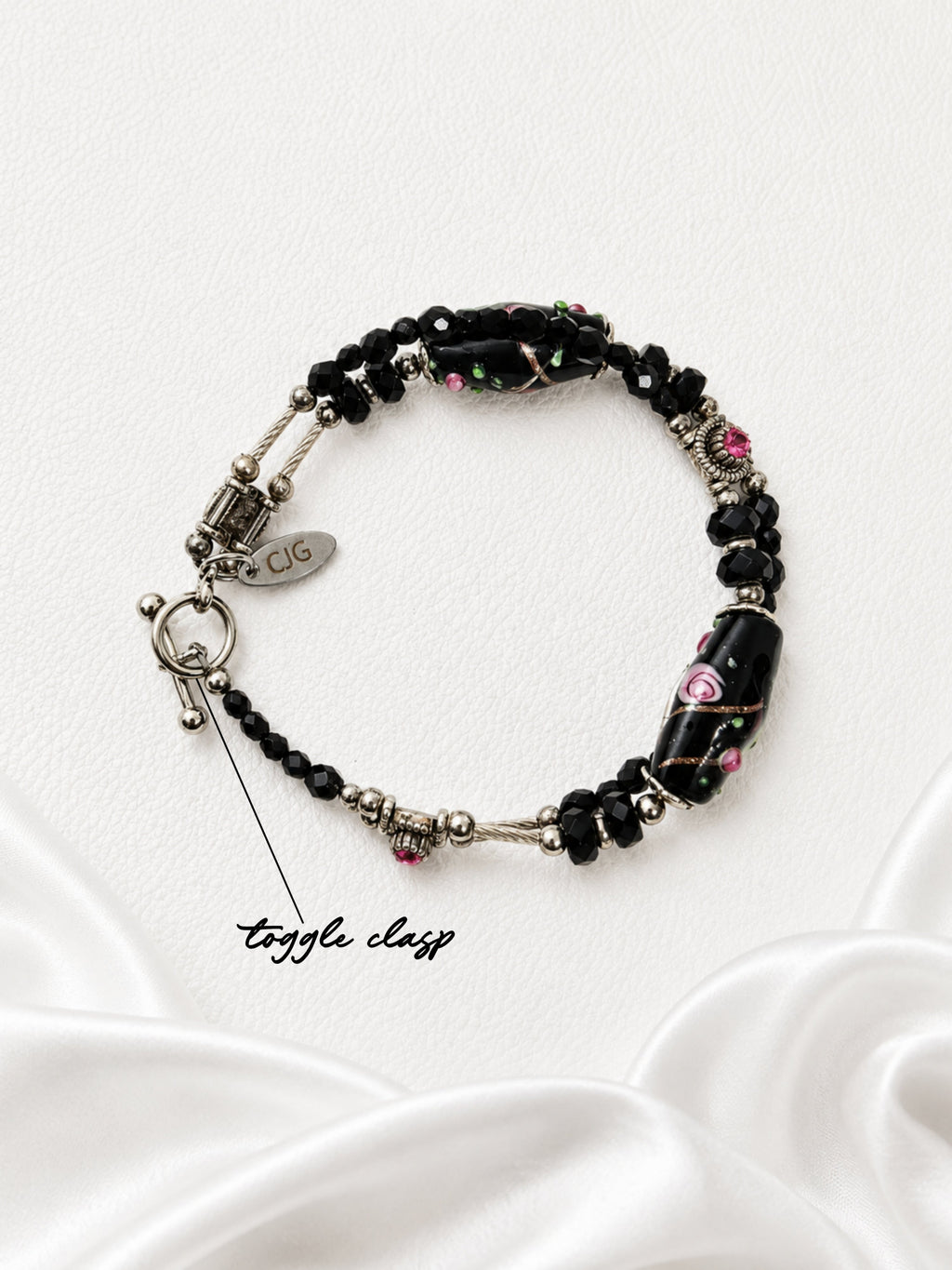 Black-Pink Rose Garden Bracelet