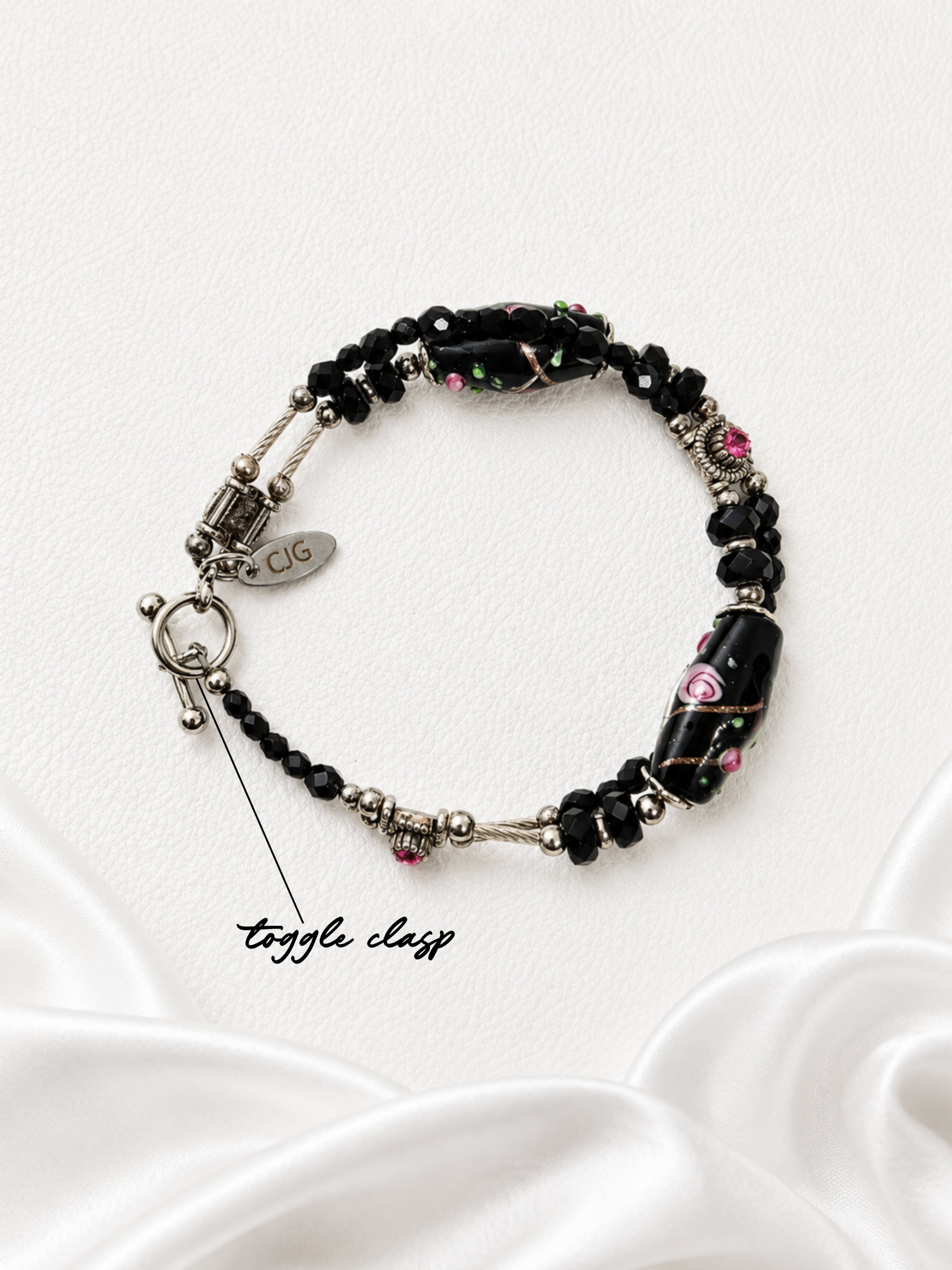 Black-Pink Rose Garden Bracelet