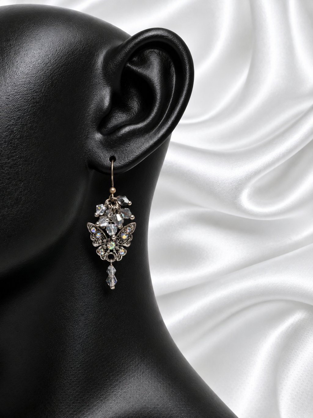 Lavender Butterfly Pandora Necklace & Crystal Earrings Set