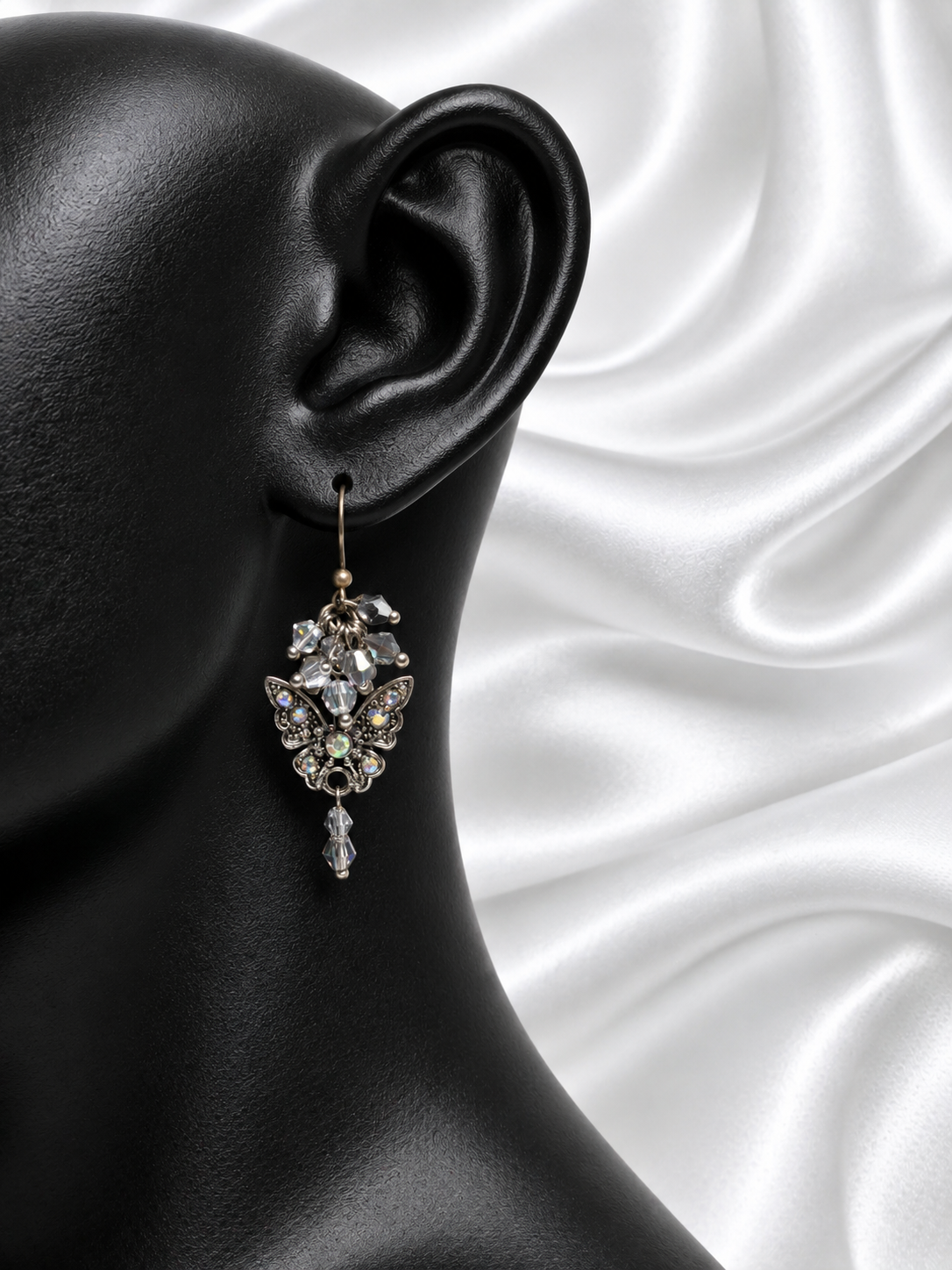 Lavender Butterfly Pandora Necklace & Crystal Earrings Set