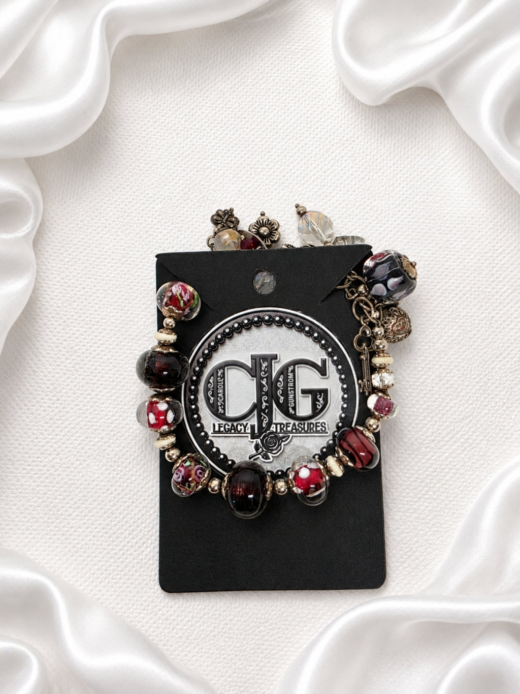 Cranberry Pandora Glass Charm Bracelet