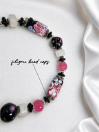 Pink & Black Floral Lampwork Bracelet