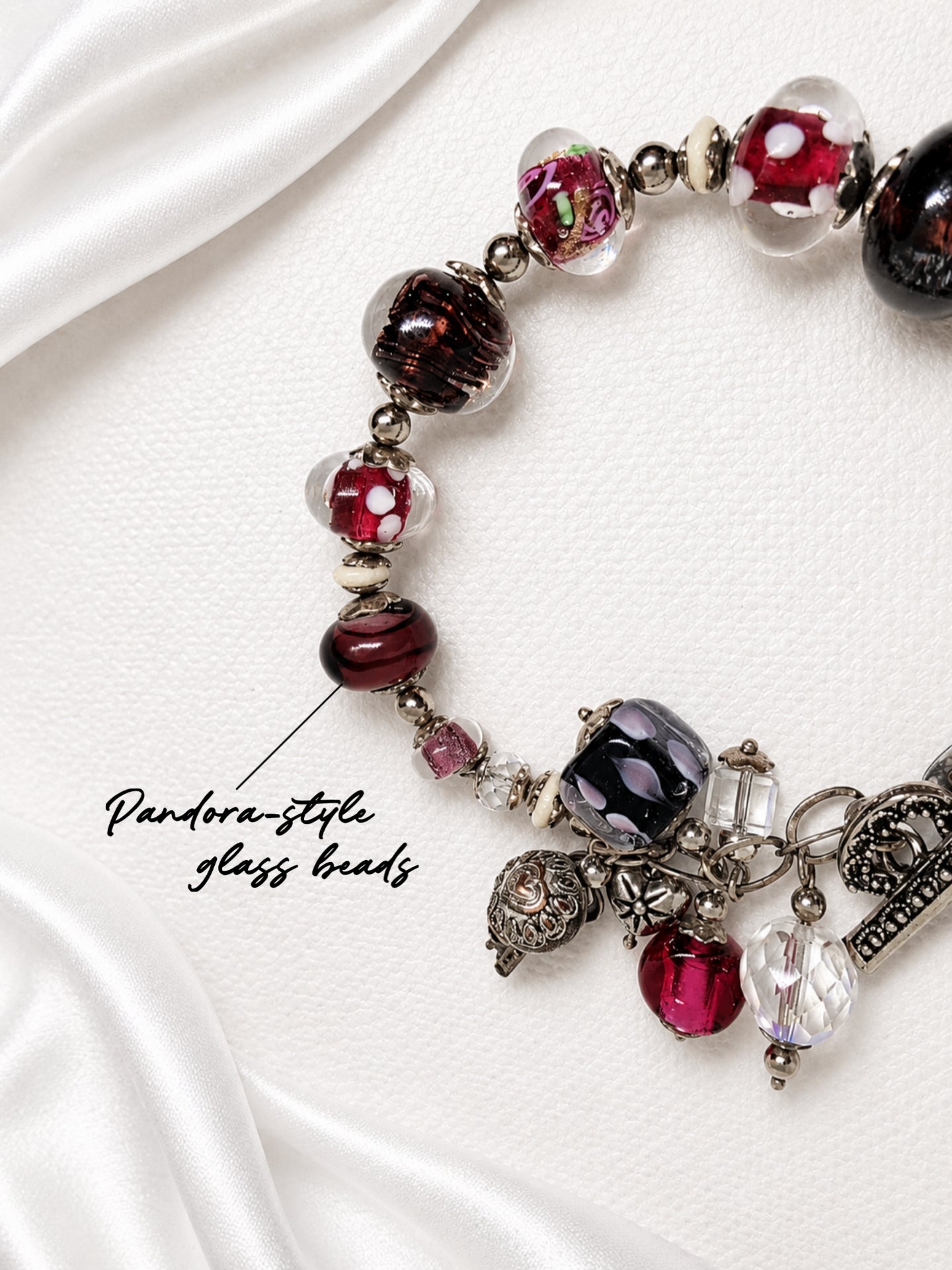 Cranberry Pandora Glass Charm Bracelet