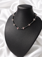 Black-Pink Crystal & Floral Necklace