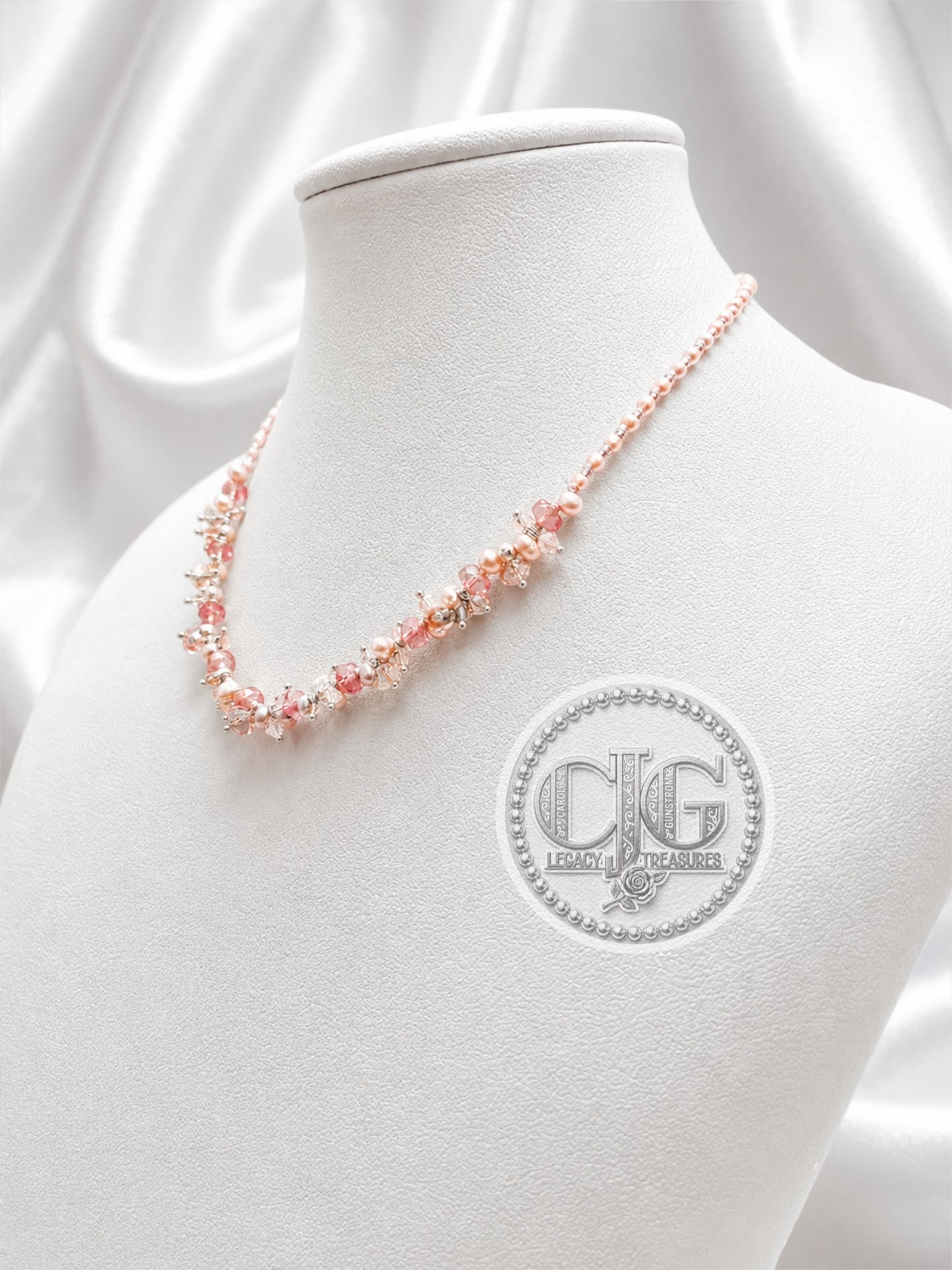 Blush Pearl & Crystal Cluster Necklace