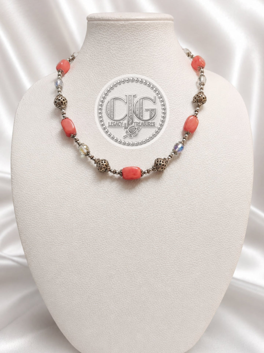 Coral Filigree & Crystal Necklace