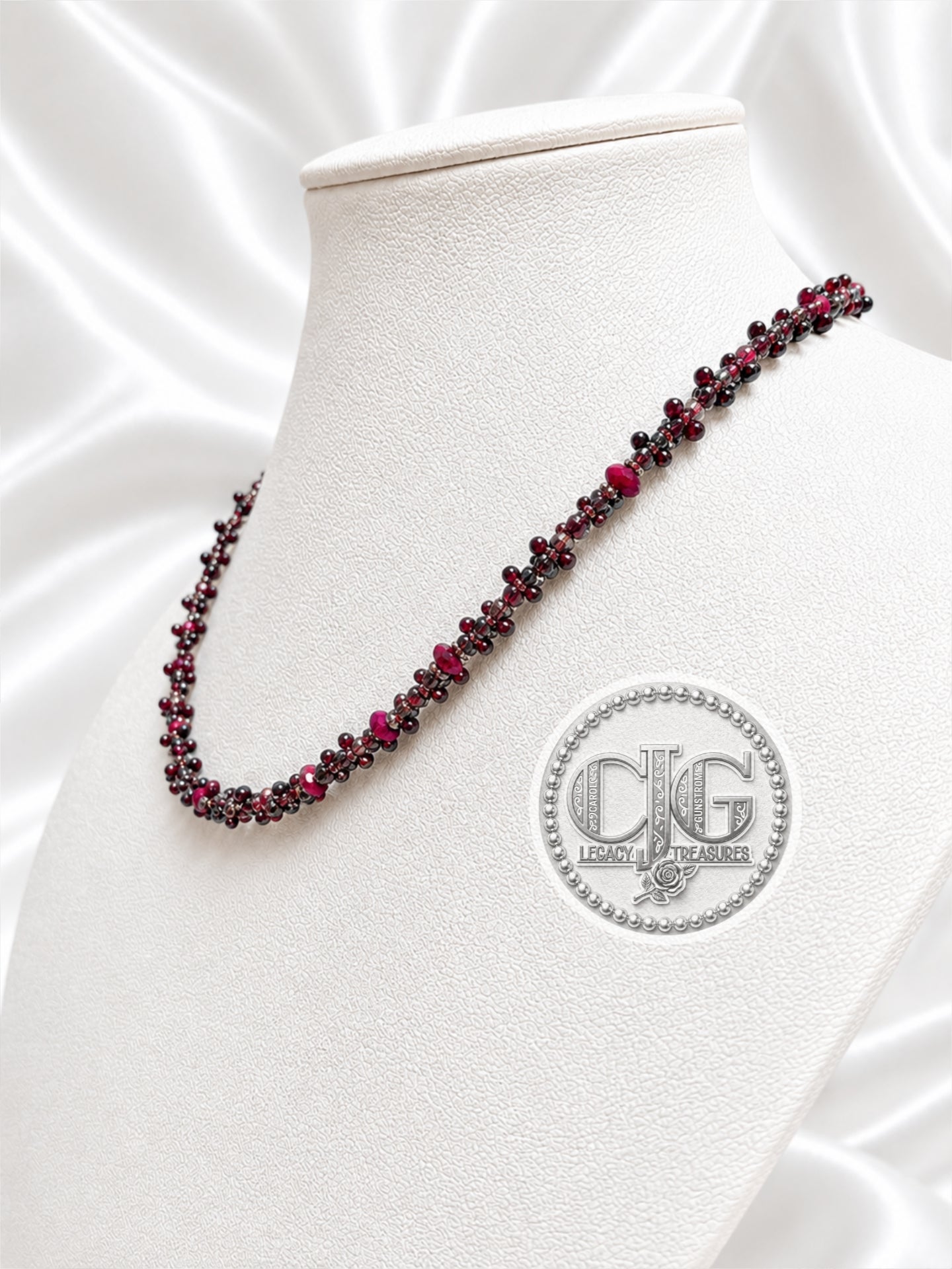 Garnet & Ruby Briolette Cluster Necklace