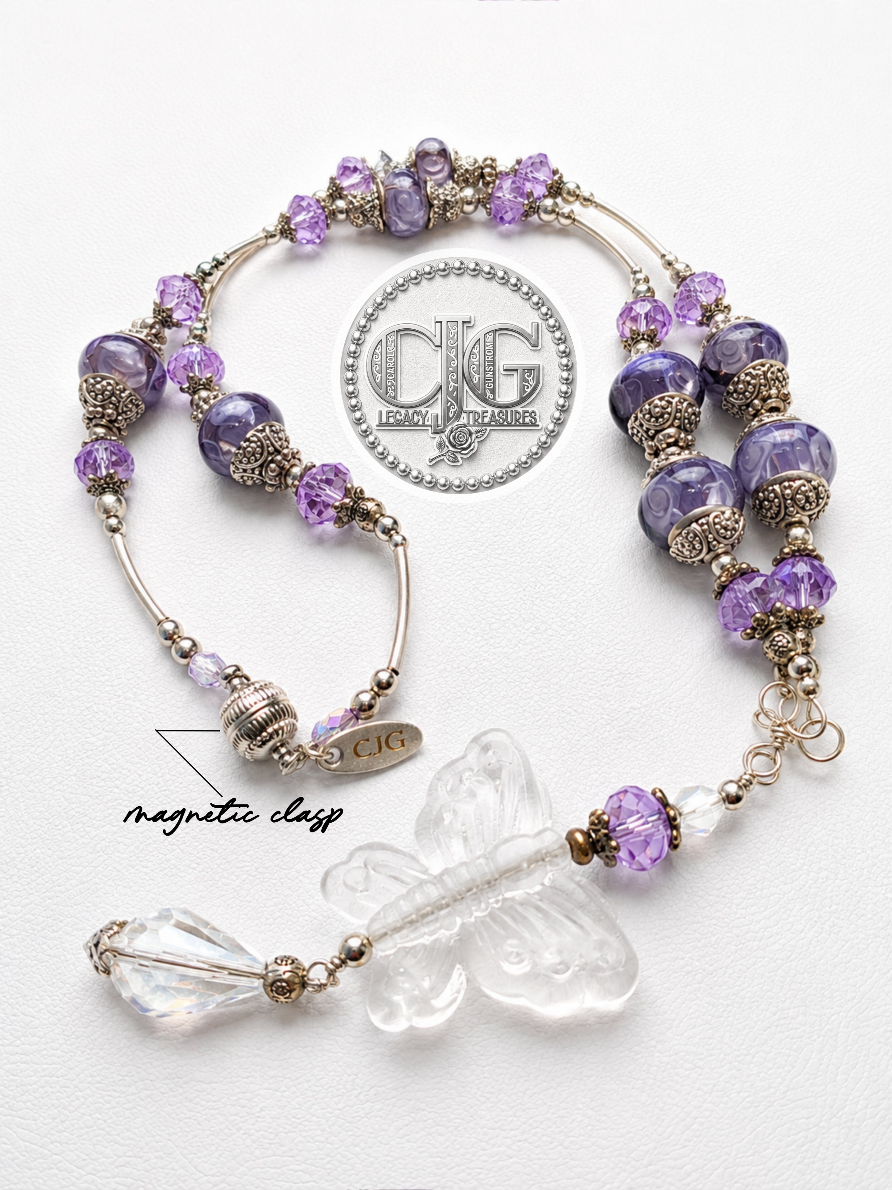 Lavender Y-Drop Pandora Beaded Butterfly Necklace