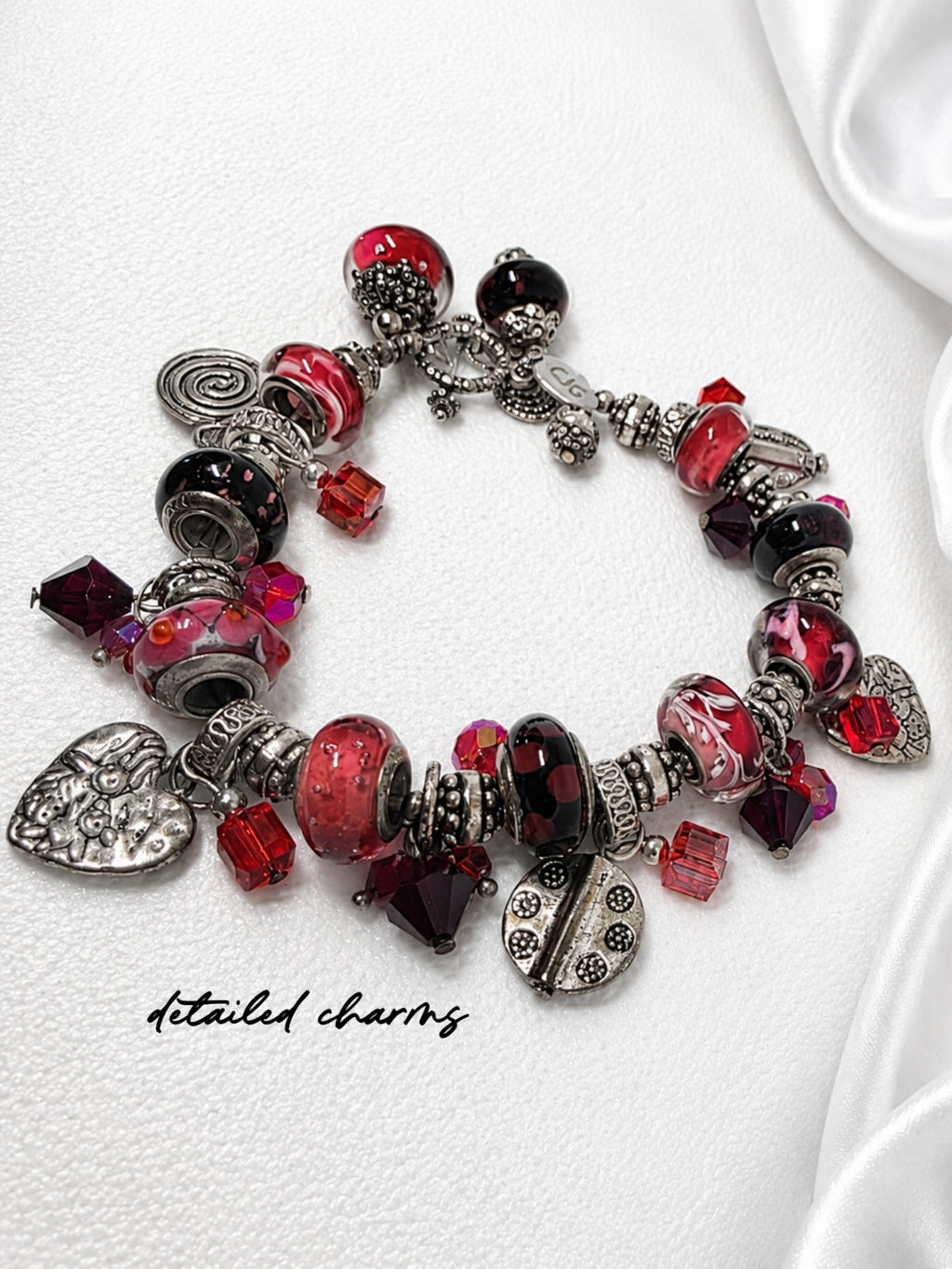 Crimson Trollbead & Crystal Charm Bracelet