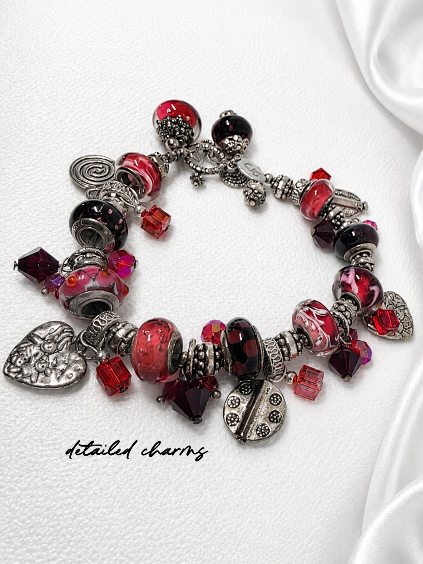Crimson Trollbead & Crystal Charm Bracelet