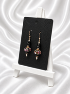 Black-Pink Crystal & Floral Earrings