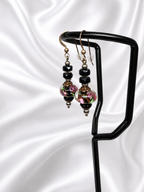 Black-Pink Crystal & Floral Earrings