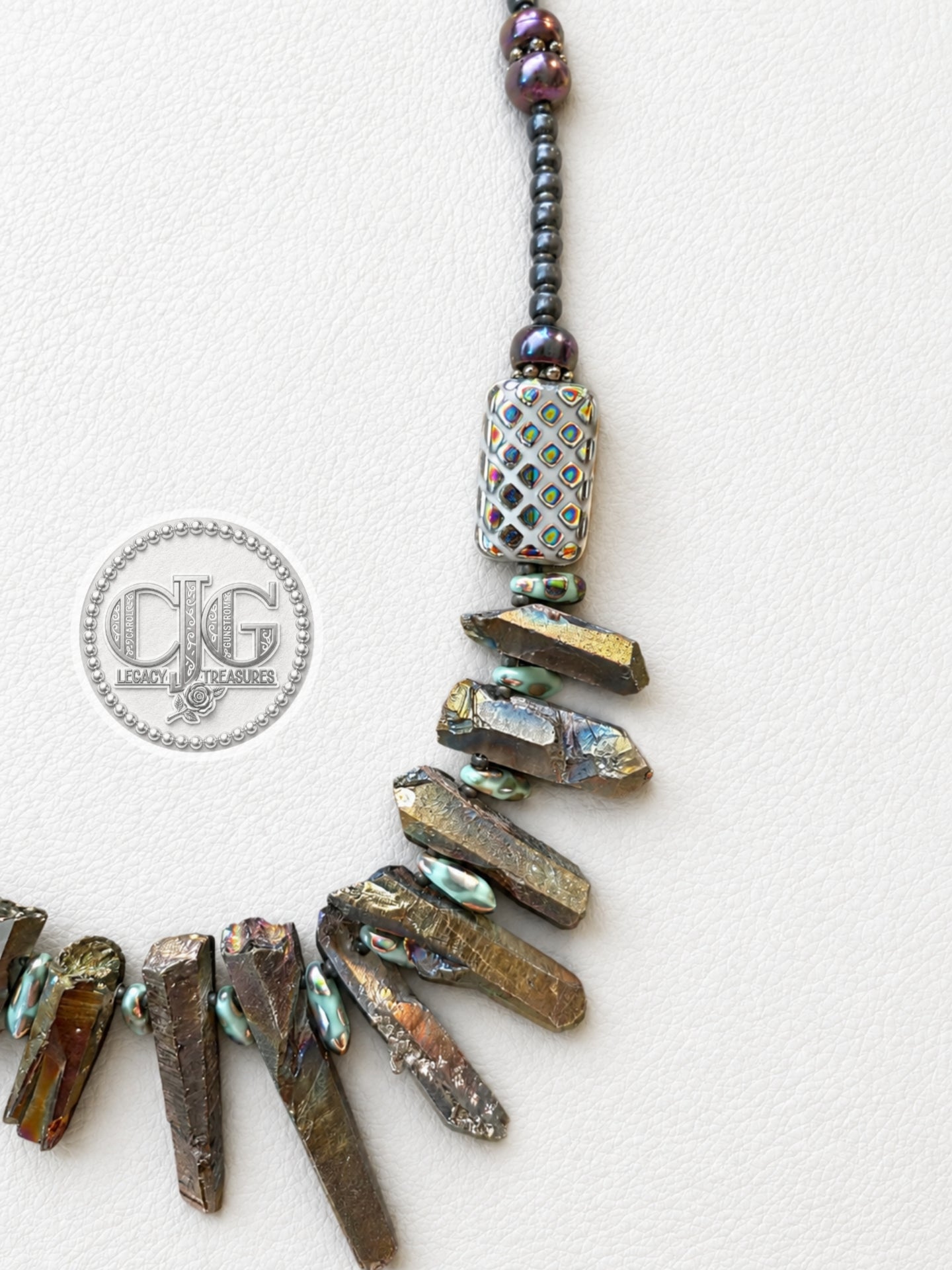 Iridescent Spiked Aura Quartz & Beaded Necklace