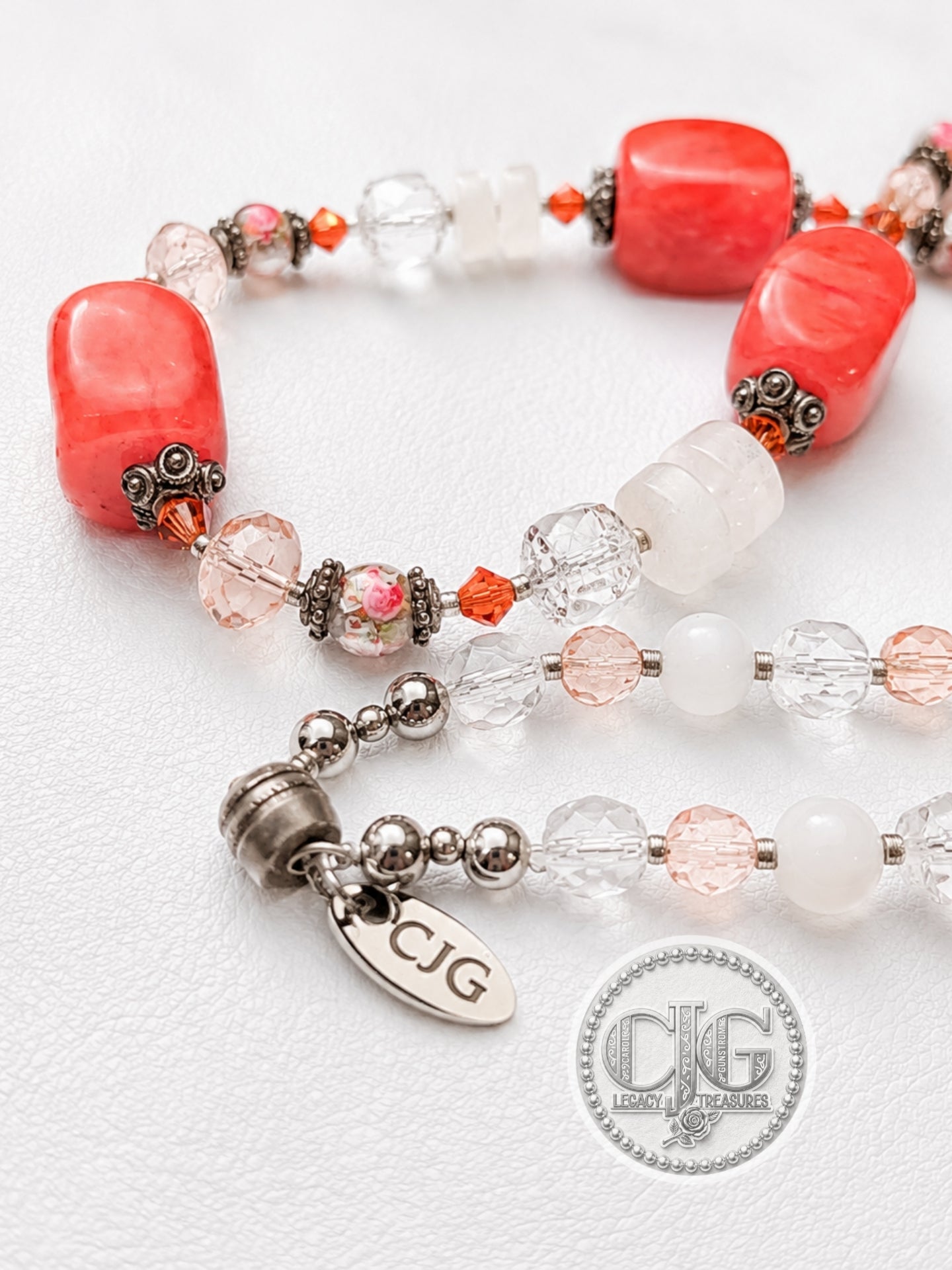 Coral & Glass Lampwork Beaded Necklace