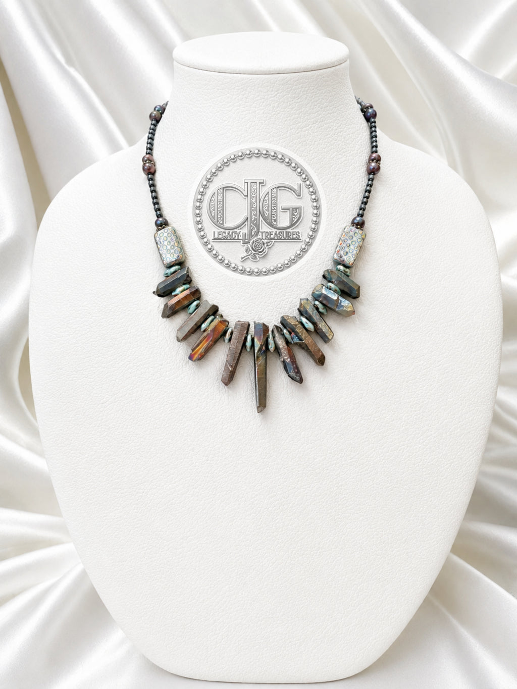 Iridescent Spiked Aura Quartz & Beaded Necklace