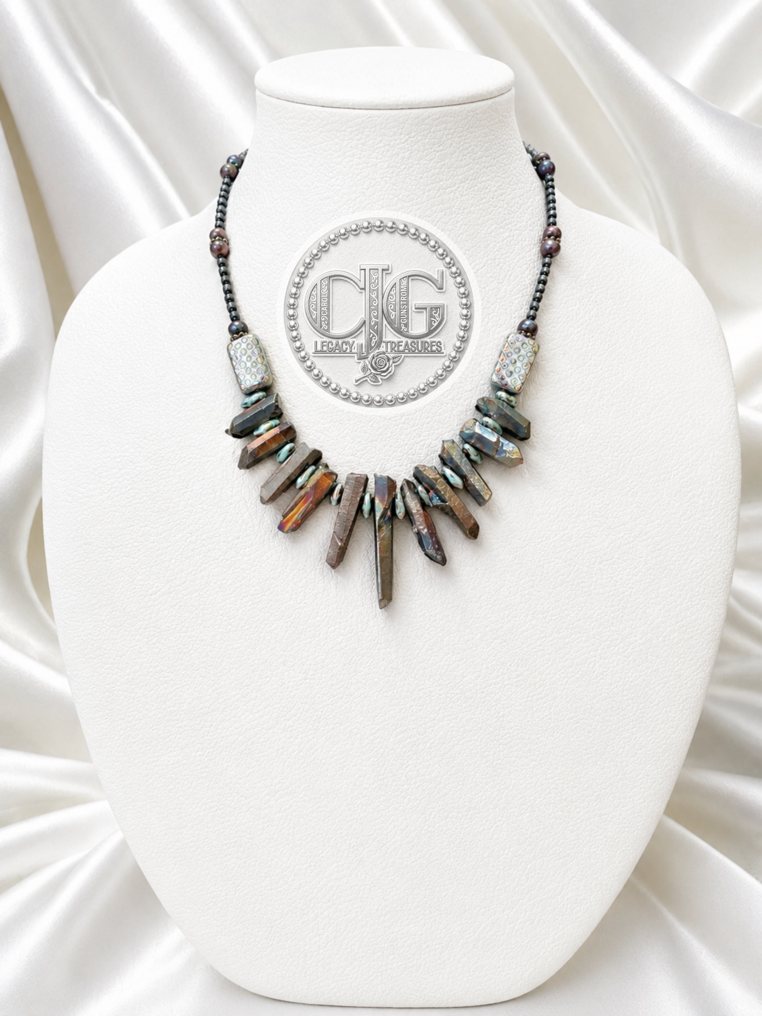 Iridescent Spiked Aura Quartz & Beaded Necklace