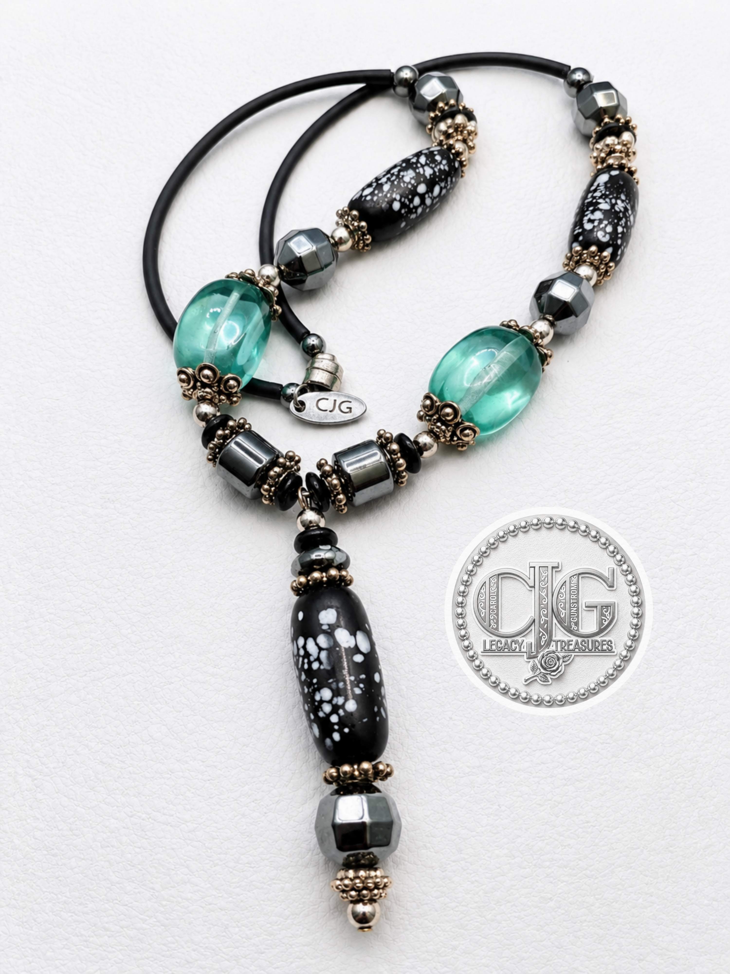 Snowflake Obsidian Barrel Pendant Necklace
