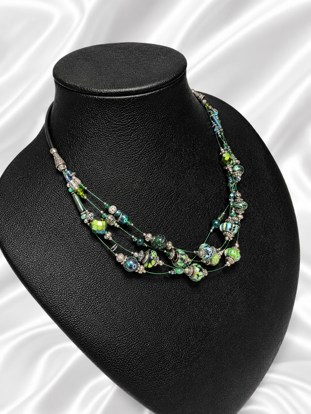 Emerald Floating Lampwork Glass Necklace