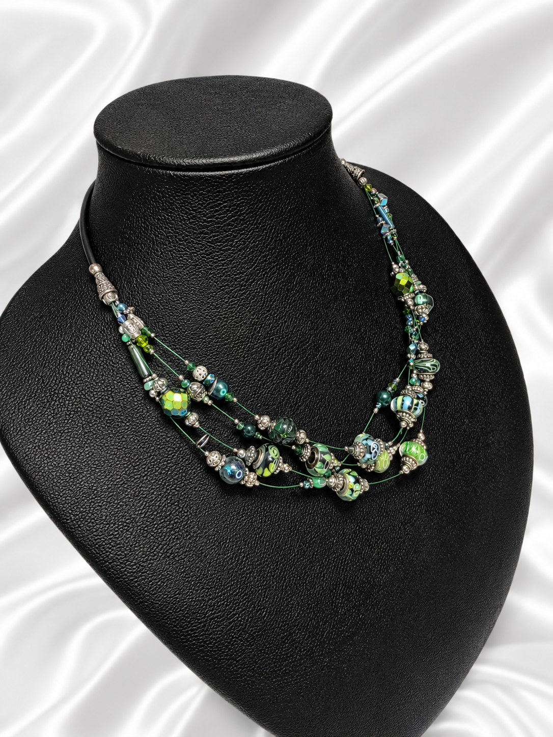 Emerald Floating Lampwork Glass Necklace