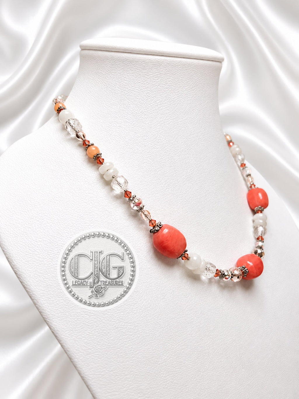 Coral & Glass Lampwork Beaded Necklace