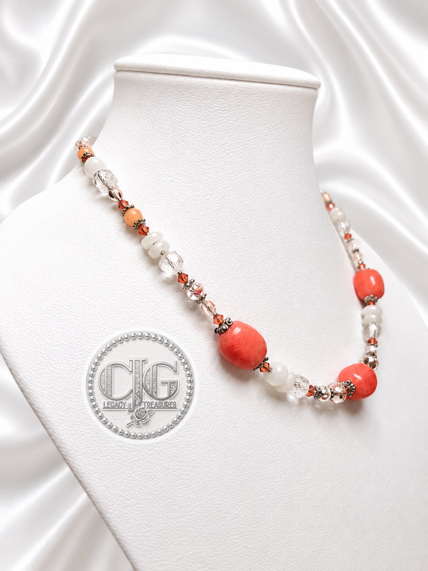 Coral & Glass Lampwork Beaded Necklace