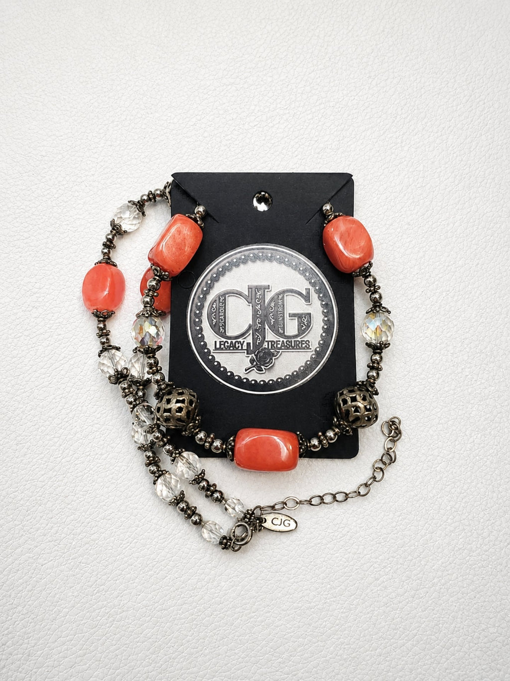 Coral Filigree & Crystal Necklace